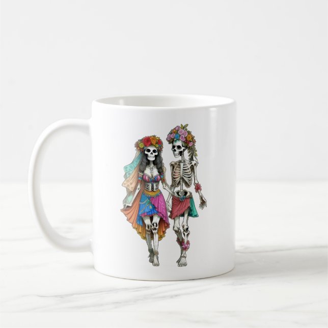 Hippie Skeleton Couple Kaffeetasse (Links)