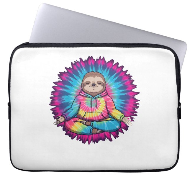 Hippie Sloth Peace Sign Krawatte-Dy Laptopschutzhülle (Vorderseite)