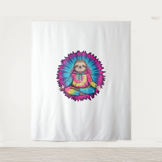 Hippie Sloth Peace Sign Krawatte-Dy Wandteppich (Vorderseite)