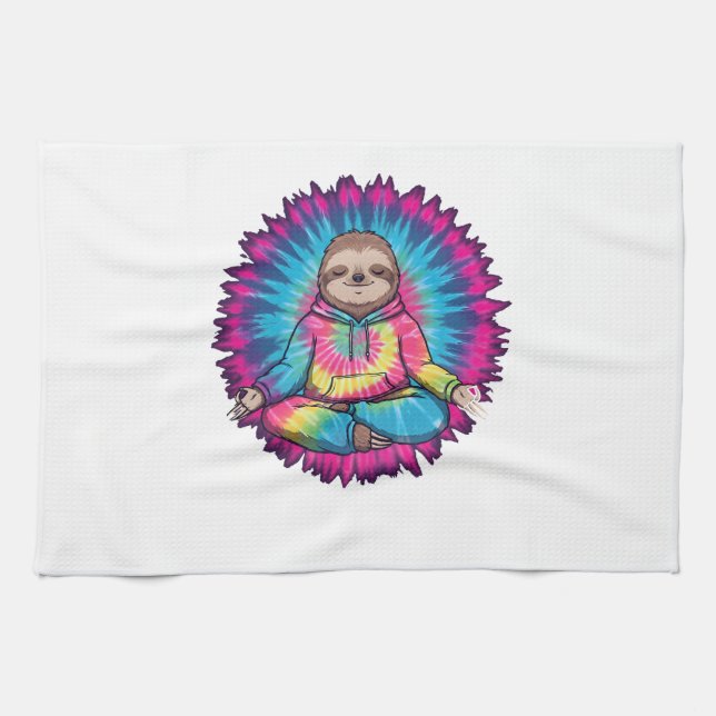 Hippie Sloth Peace Sign Tie-Dy Geschirrtuch (Horizontal)