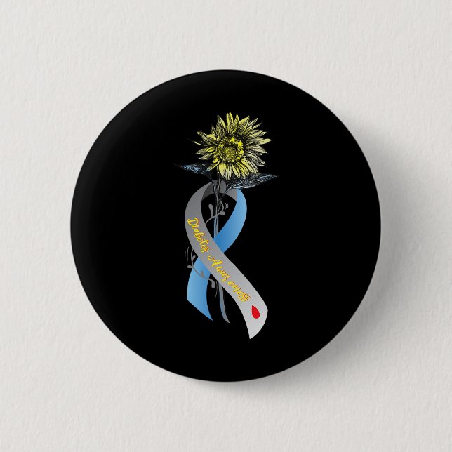 Hippie Sonnenblume Graue blaue Ribbon Typ 1 Diabet Button (Vorderseite)