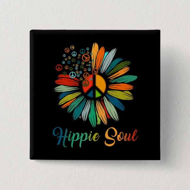 Hippie Soul Essential Peace Sign Hippie Sonnenblum Button (Vorderseite)