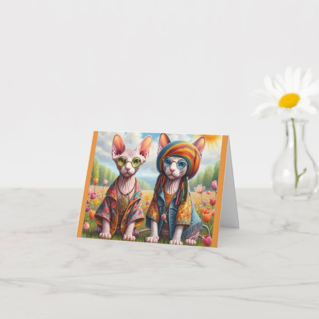 Hippie Sphynx Cat Couple Karte (Kleines Gewächs)