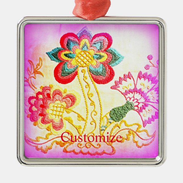 Hippie-Stil Groovy rosa Palme Ornament Aus Metall (Vorne)