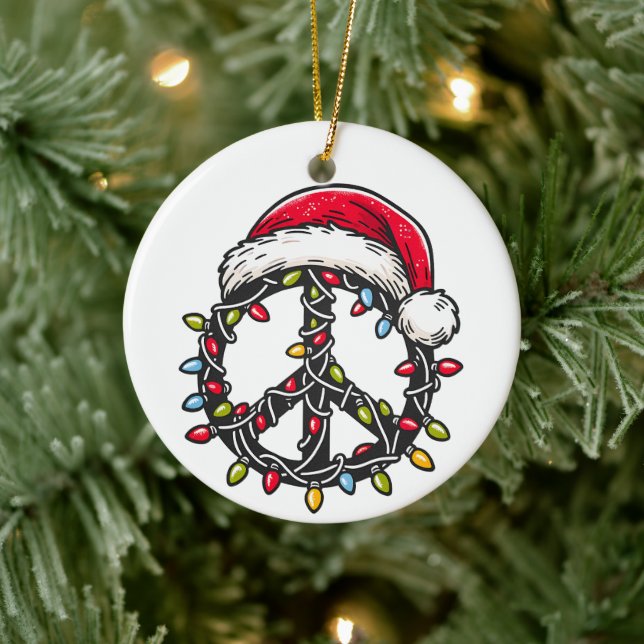 Hippie Style Peace Symbol Groovy Weihnachten Keramik Ornament (Baum)