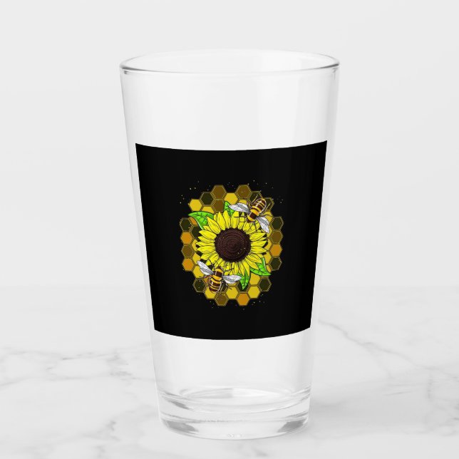 Hippie Sunflower Bees Glas (Vorderseite)