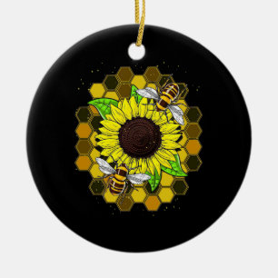 Hippie Sunflower Bees Keramik Ornament