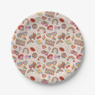 Hippie-Symbole-Muster Pappteller