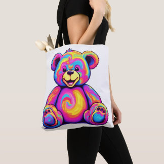 Hippie Teddy Bear Rainbow Psychedelic Bright Color Tasche