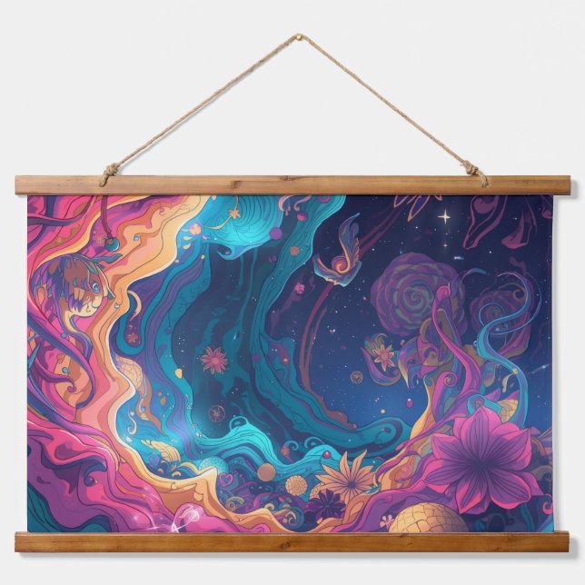 Hippie-Teppich Wandteppich Mit Holzrahmen (Vorne)
