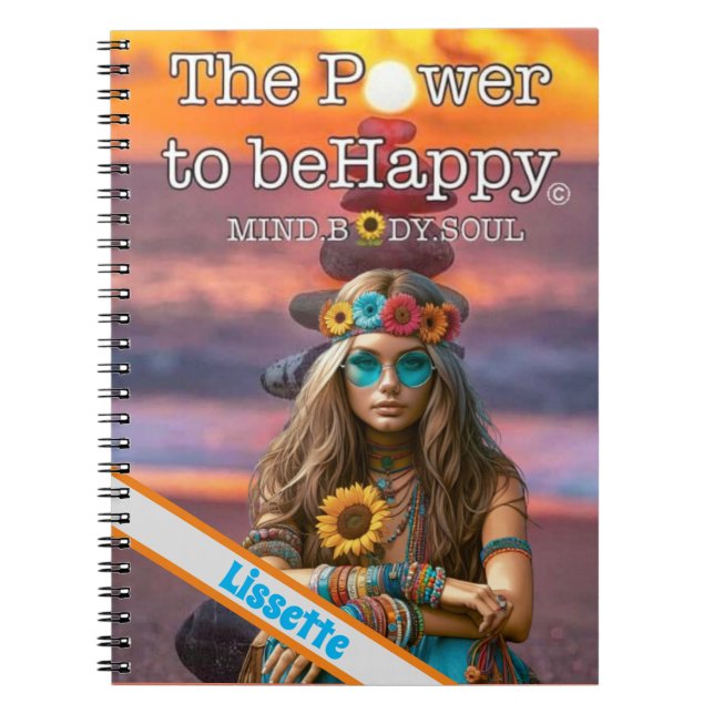 HIPPIE-THEMED NOTEBOOK - PERSONALISIERTER NAME NOTIZBLOCK (Vorderseite)