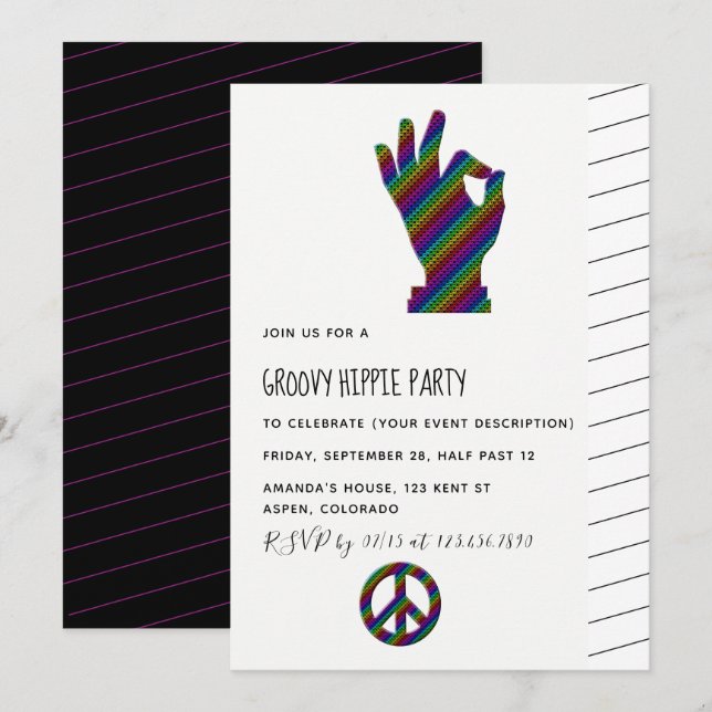 Hippie Themed Party Einladung (Vorne/Hinten)