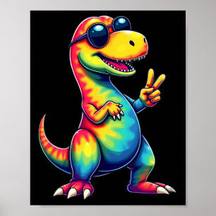 Hippie Tie Dye T-Rex Dino Friedenszeichen  Poster