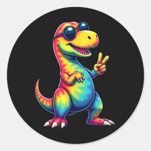 Hippie Tie Dye T-Rex Dino Friedenszeichen  Runder Aufkleber