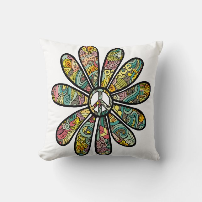 Hippie Trippy Blume Power Peace Sign Seventies Kissen (Vorderseite)