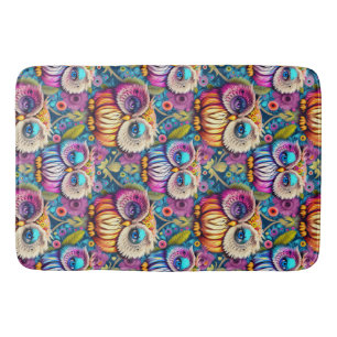 Hippie Trippy Psychedelic Colorful Owl Badematte