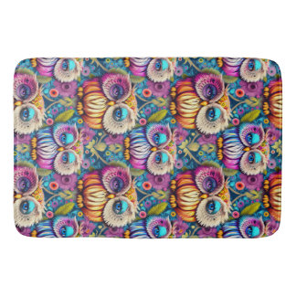 Hippie Trippy Psychedelic Colorful Owl Badematte