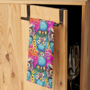 Hippie Trippy Psychedelic Colorful Owl Geschirrtuch