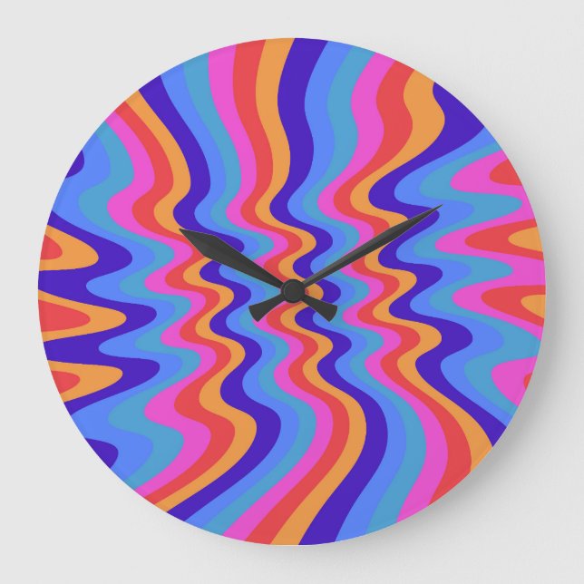 Hippie-Trippy-Retro-Hintergrundbild der 60er Jahre Große Wanduhr (Vorderseite)