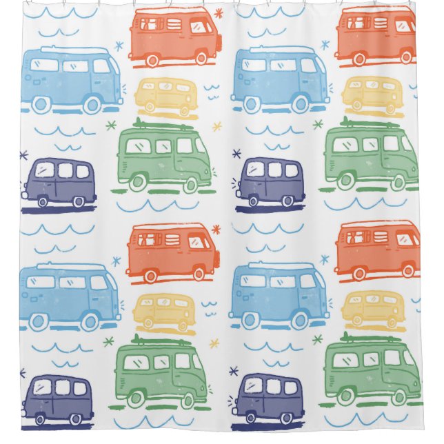 Hippie Van: Farbenfrohe 70er Pattern Duschvorhang (Vorderseite)