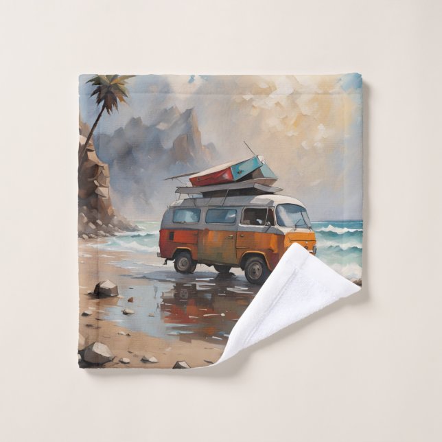 Hippie Van Seascape Traveler Mood Art Badhandtuch Set (Waschlappen)