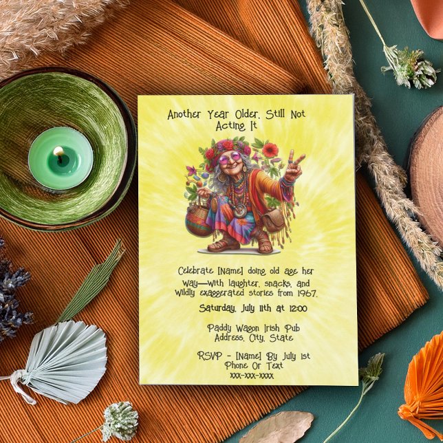 Hippie Vibes Senior Birthday - Groovy Milestone Einladung (Von Creator hochgeladen)