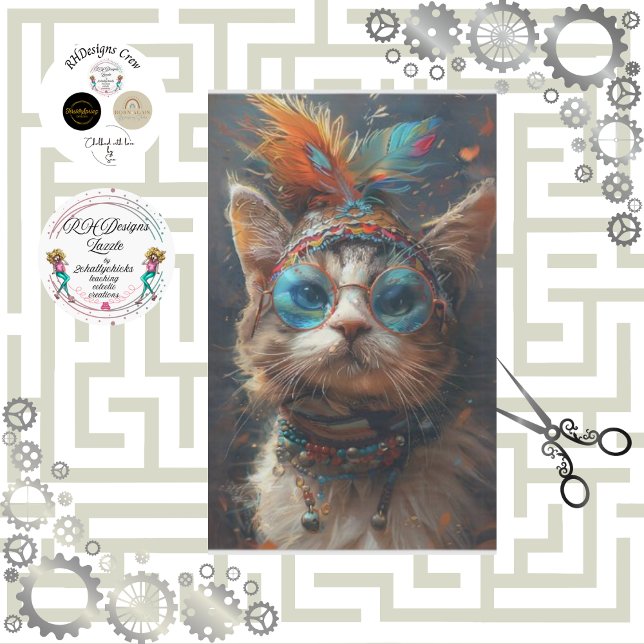 Hippie Vintag Feline Cat Decoupage Seidenpapier (Von Creator hochgeladen)