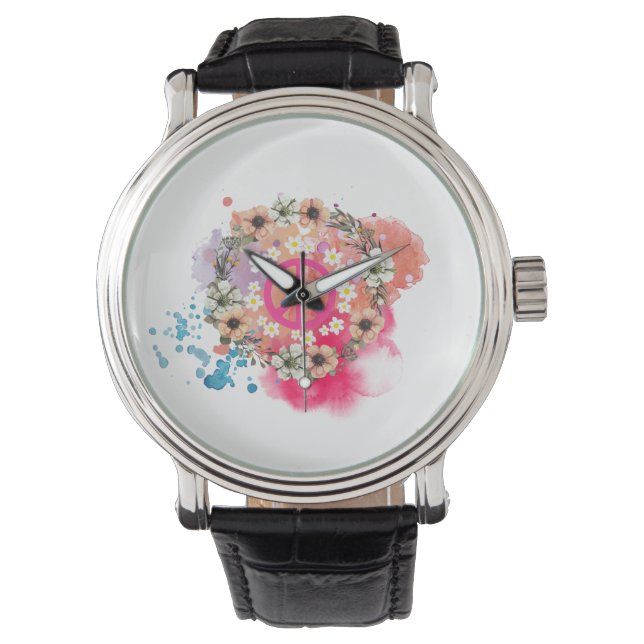 Hippie Watch - Boho Peace Symbol Wrist Watch Armbanduhr (Vorderseite)