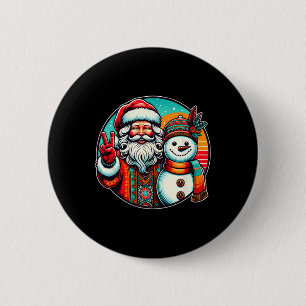 Hippie-Weihnachtsmann Retro-Schneemann Boho-Weihna Button
