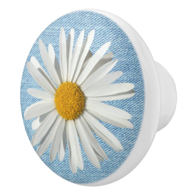 Hippie White Daisy Blume Blossom Pale Blue Denim Keramikknauf (Rechts)
