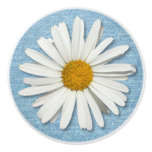 Hippie White Daisy Blume Pale Blue Denim Mode Keramikknauf