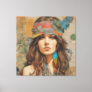 Hippie Woman Collage der 1970er Jahre Leinwanddruck