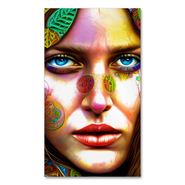 Hippie Women Portrait Graphic Magnetische Visitenkarte (Vorderseite Vertikal)