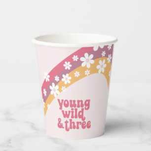 Hippie Young Wild und Three Daisy Birthday Pappbecher