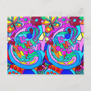 Hippieartfriedens- und -Liebepostkarte Ankündigungspostkarte
