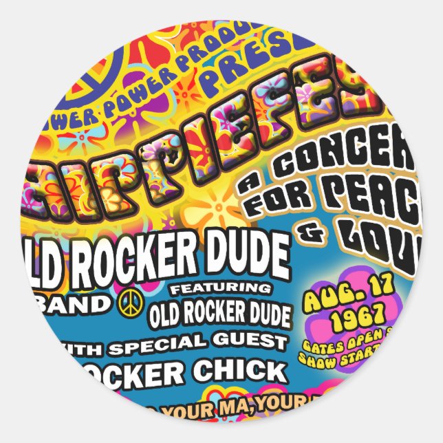 Hippiefest Concert Poster Runder Aufkleber (Vorderseite)