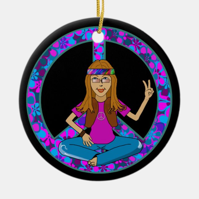 Hippieküken Friedenszeichen-Verzierung Keramikornament (Vorne)
