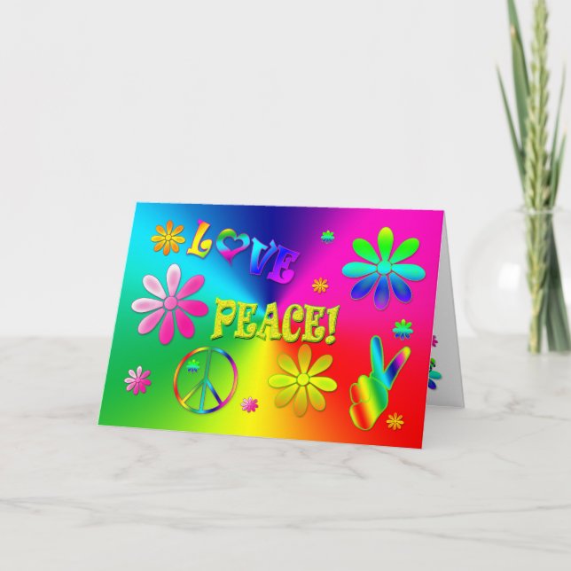 Hippie's Peace and Liebe Gruß - Wilde Farben Karte (Vorderseite)