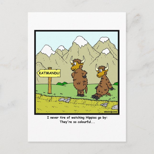 Hippies: Yak Cartoon Postkarte (Vorderseite)