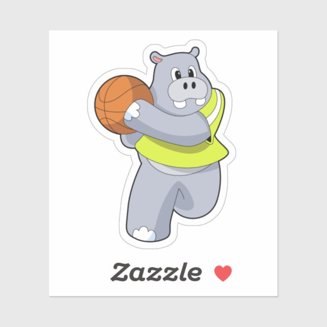 Hippo als Basketballspieler mit Basketball.PNG Aufkleber (Blatt)
