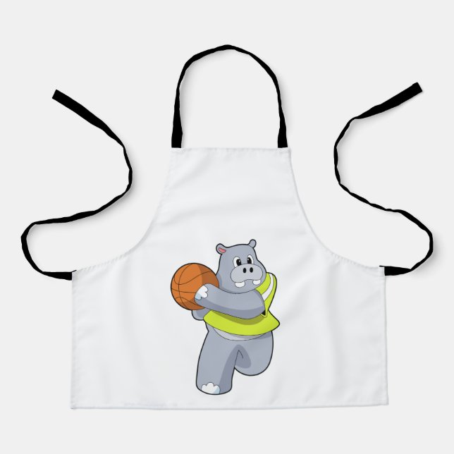 Hippo als Basketballspieler mit Basketball.PNG Schürze (Vorderseite)