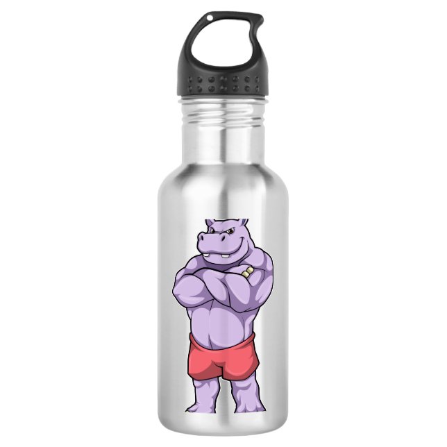 Hippo als Bodybuilder Extrem Edelstahlflasche (Vorderseite)