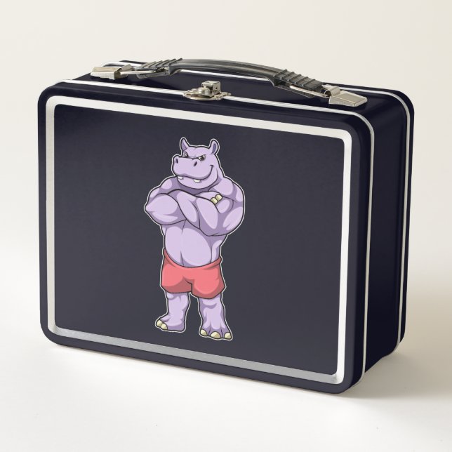 Hippo als Bodybuilder Extrem Metall Brotdose (Vorderseite)