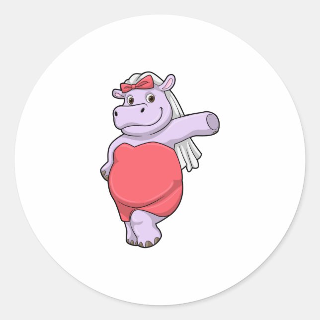 Hippo als Brücke mit Veil & Bow Runder Aufkleber (Vorderseite)