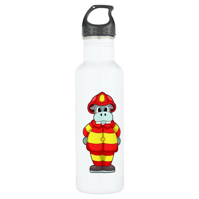 Hippo als Feuerwehrmann in der Feuerabteilung mit  Edelstahlflasche (Vorderseite)