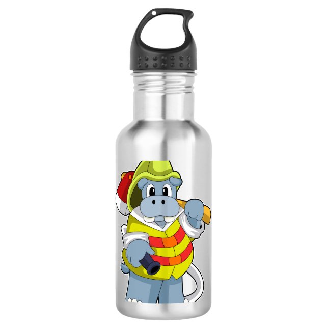 Hippo als Firefighter mit Ax Edelstahlflasche (Vorderseite)