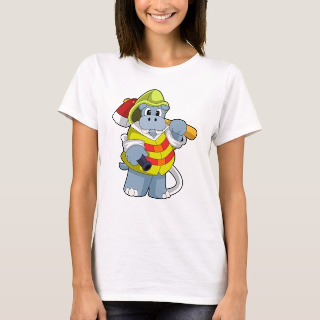 Hippo als Firefighter mit Ax T-Shirt (Vorderseite)