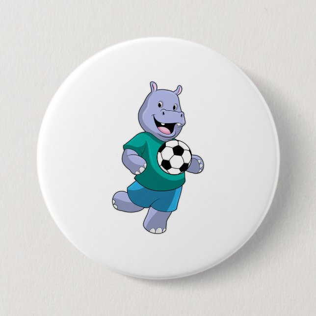 Hippo als Fußballspieler mit Fußball Button (Vorderseite)