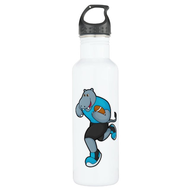 Hippo als Fußballspieler mit Fußball Edelstahlflasche (Vorderseite)