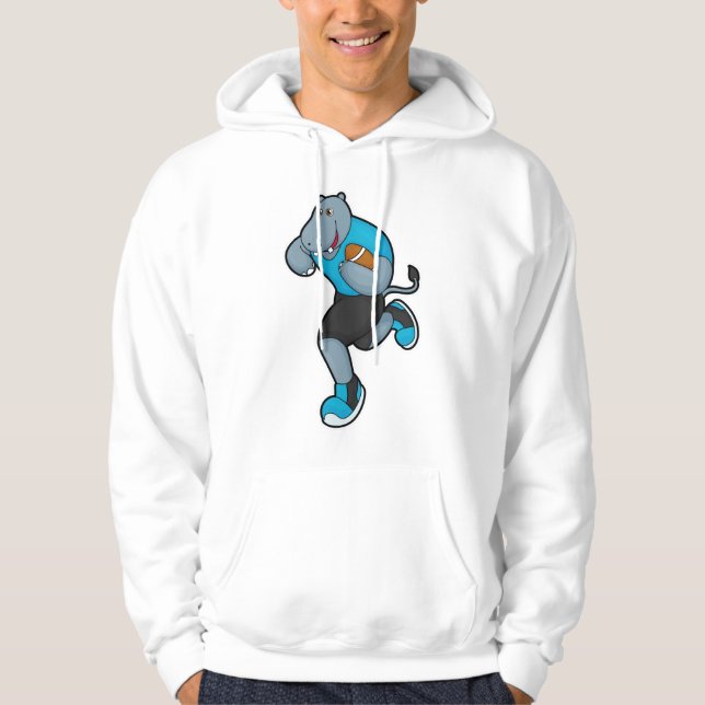 Hippo als Fußballspieler mit Fußball Hoodie (Vorderseite)